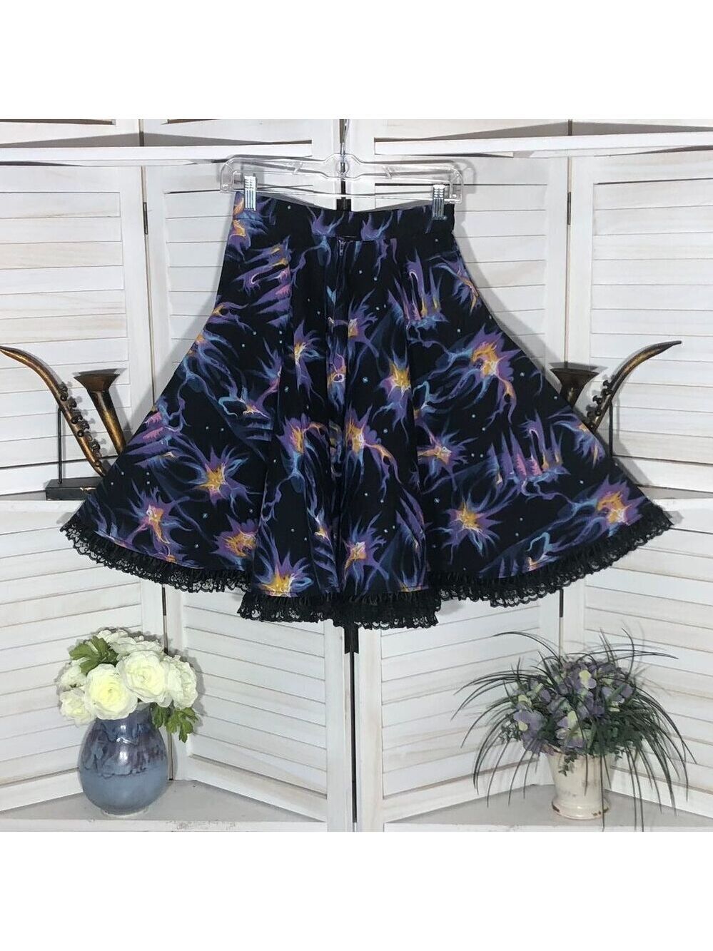 Vintage Y2K Gypsy Skirt Stars Circle Lace Purple Black XS Small - Picture 6 of 6